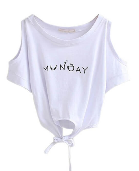 Letter Print Off  Shoulder Loose Crop Top