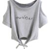 Letter Print Off  Shoulder Loose Crop Top