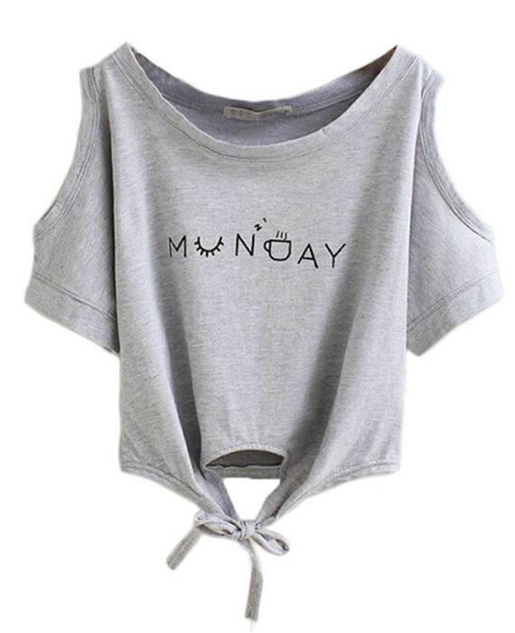 Letter Print Off  Shoulder Loose Crop Top