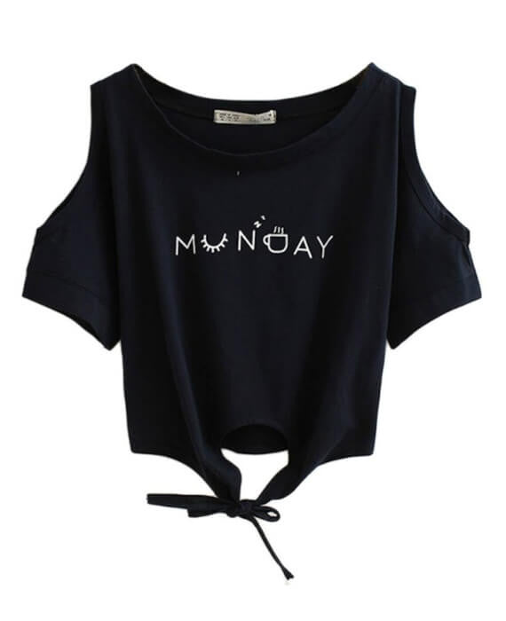 Letter Print Off  Shoulder Loose Crop Top