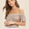 Metal Off the Shoulder T-Shirt Sexy Top