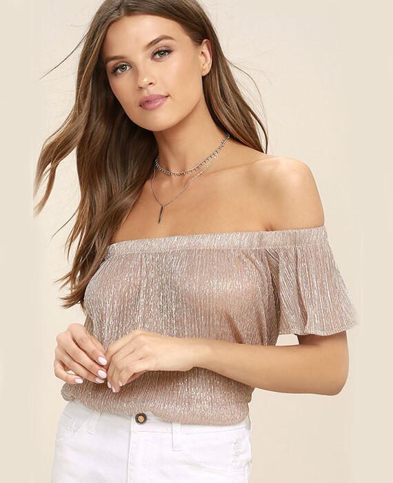 Metal Off the Shoulder T-Shirt Sexy Top