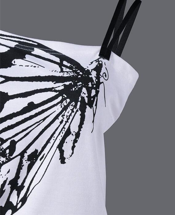 Oblique Butterfly Print Short Sleeve Cotton T-shirt