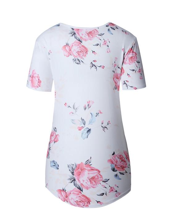 Punk flower Print Cross Bandage T-Shirt