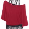 Skew Collar Lace Trim Casual T-shirt  Top Tees