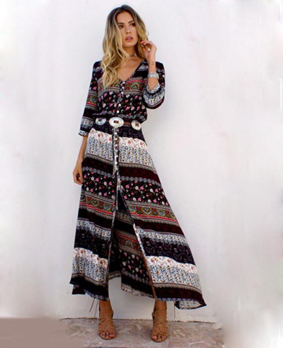 Long Sleeve Bohemian Maxi Dress