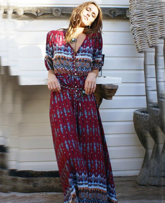Long sleeve cheap boho maxi