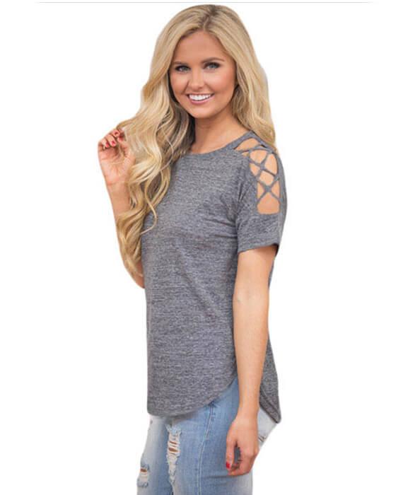 O-Neck Short Sleeve Hollow Out T-shirt