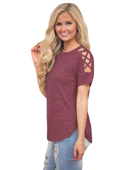 O-Neck Short Sleeve Hollow Out T-shirt