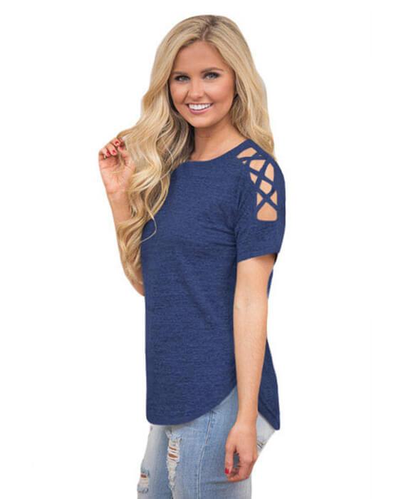 O-Neck Short Sleeve Hollow Out T-shirt