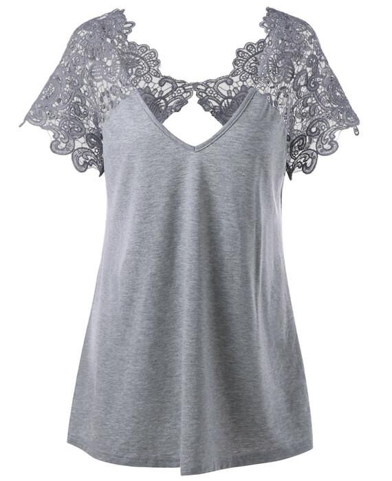 Sexy Lace Backless T-shirt Casual Loose Tee Blouse