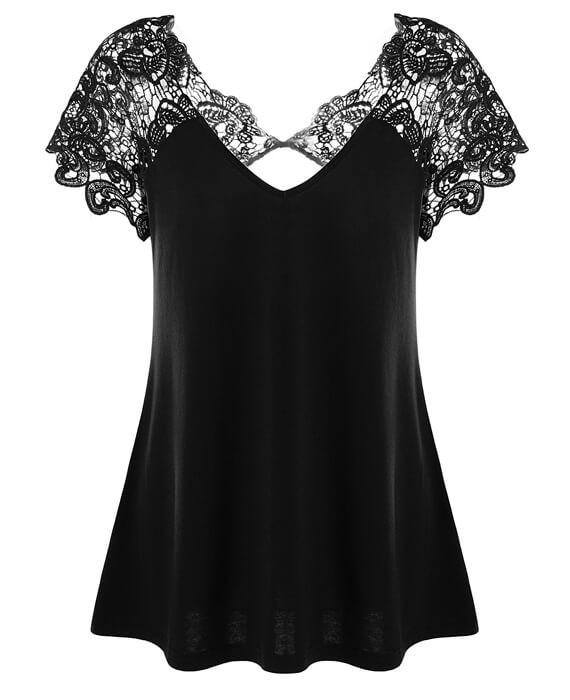 Sexy Lace Backless T-shirt Casual Loose Tee Blouse