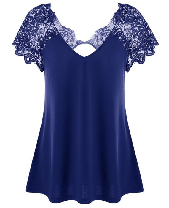 Sexy Lace Backless T-shirt Casual Loose Tee Blouse