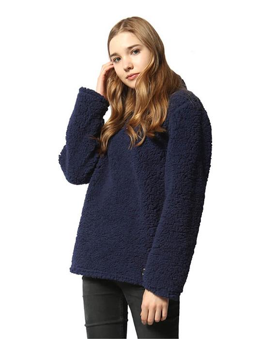 Long Sleeve Furry Fleece Pullover Tops Coat