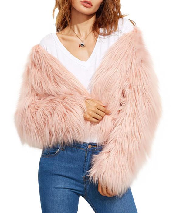 Faux Fur Long Sleeve Pink Jackets