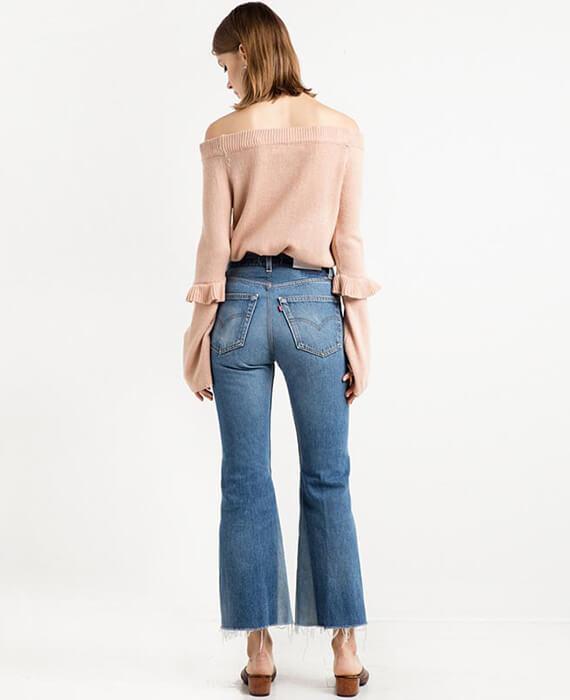 Long Flare Sleeve Ruffles Solid Pink Pullovers
