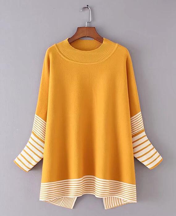 Striped Knitted Side Split Sweaters