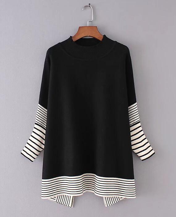 Striped Knitted Side Split Sweaters