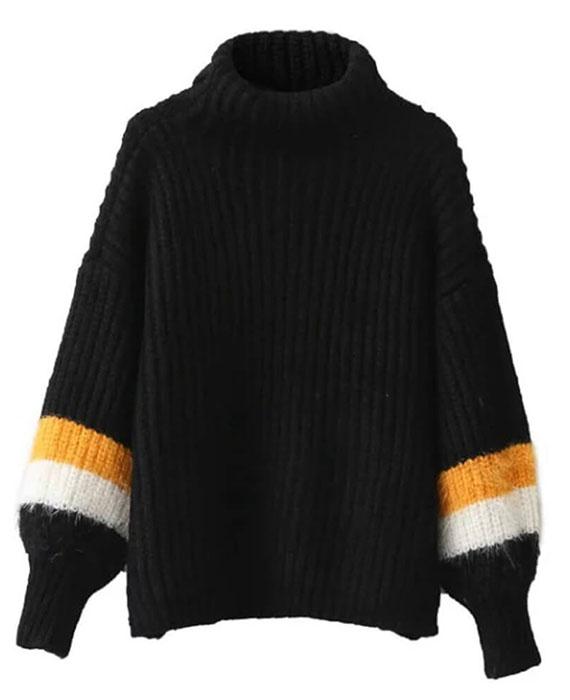 Patchwork Cable Knit Turtleneck Sweater