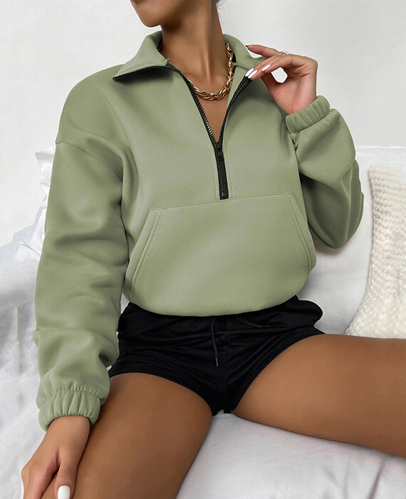 Women Hoodie Half Zipper Cropped Sweatshirt 4