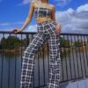 Vintage Checkboard Straight Side Stripe Pants