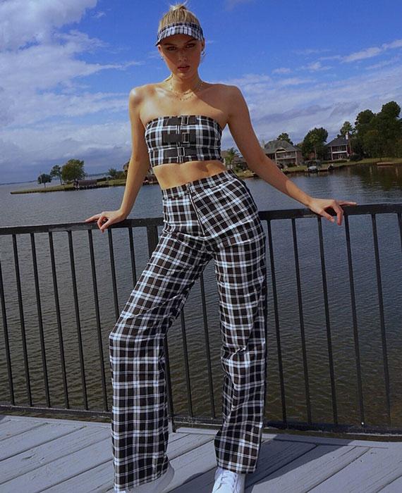 Vintage Checkboard Straight Side Stripe Pants
