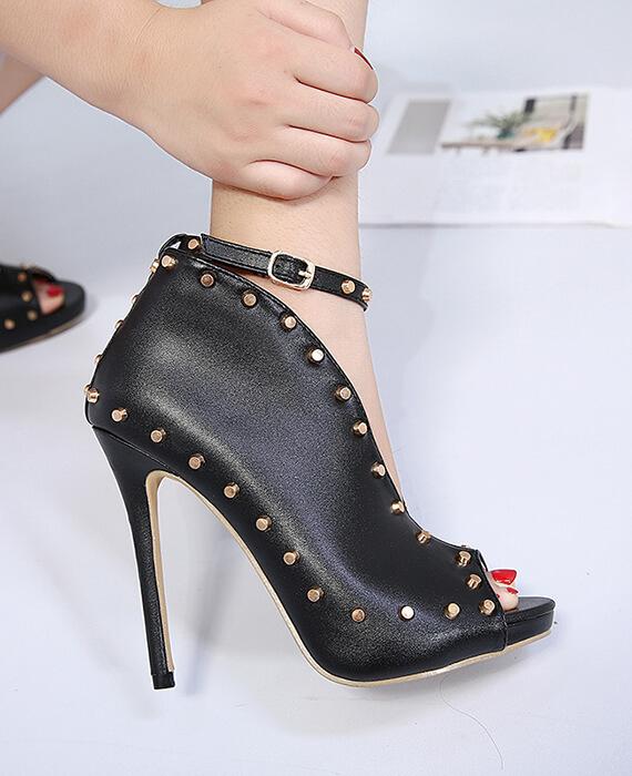 Peep Toe Rivets Ankle Boots