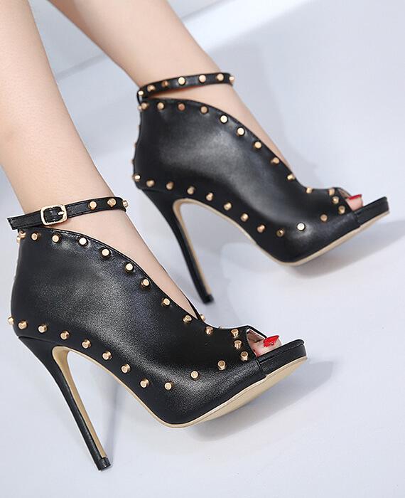 Peep Toe Rivets Ankle Boots