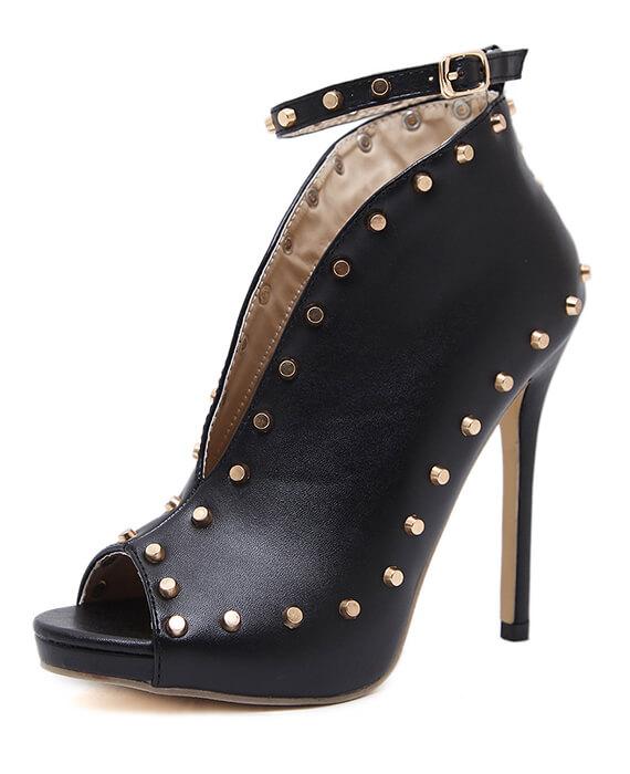 Peep Toe Rivets Ankle Boots