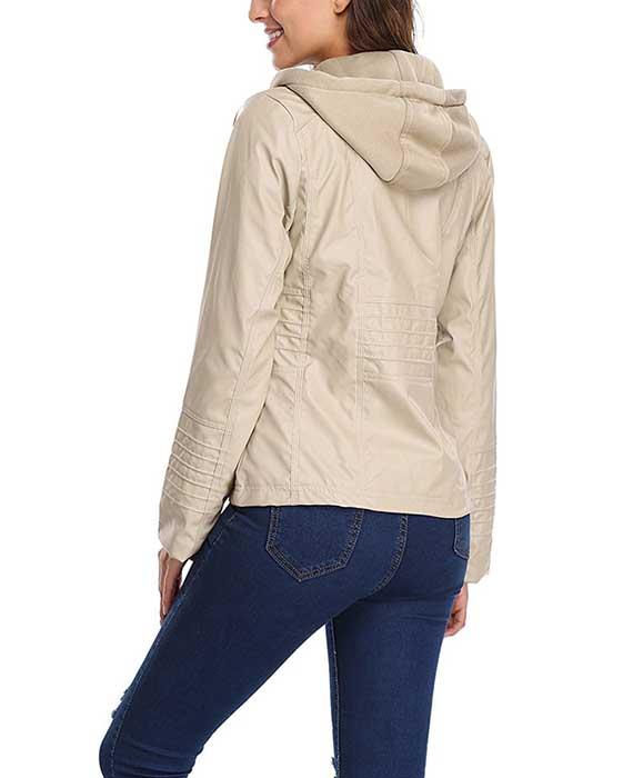 Womens Hooded Faux Leather Jacket