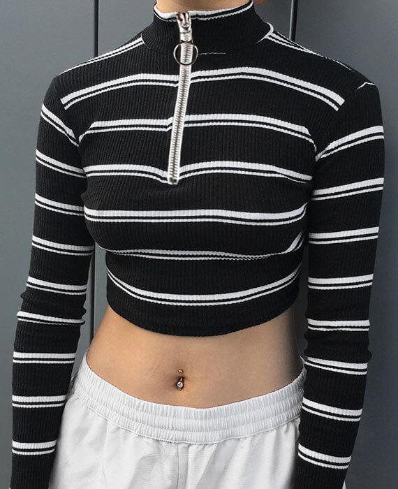Striped Crop Top Hoodie