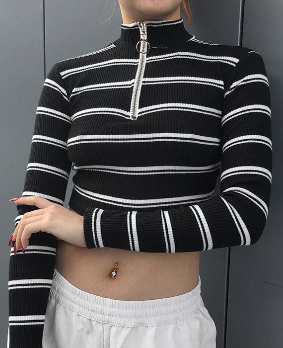 Striped Crop Top Hoodie-2