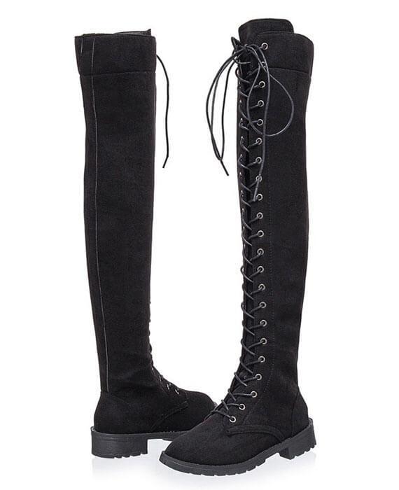 Over the Knee Low heeled Lace Up Boots-2