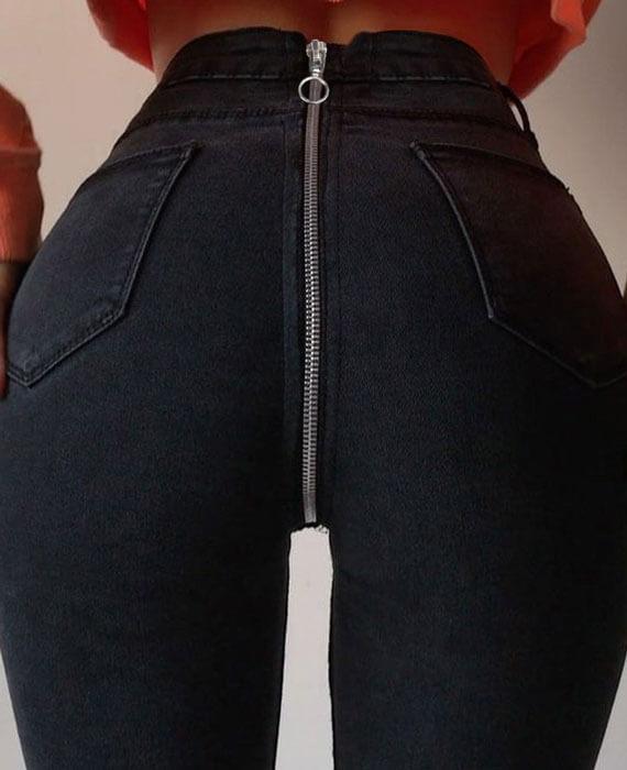 High Waist Skinny Back Zipper Jeans