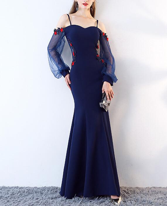 Flower Beading Lace Mermaid Formal Evening Dresses