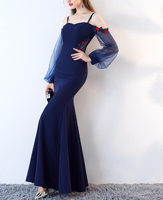 Flower Beading Lace Mermaid Formal Evening Dresses