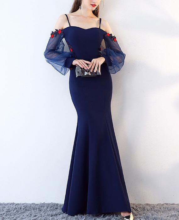 Flower Beading Lace Mermaid Formal Evening Dresses