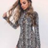 Sexy Snake Skin Print Long Sleeve Mini Club Dress