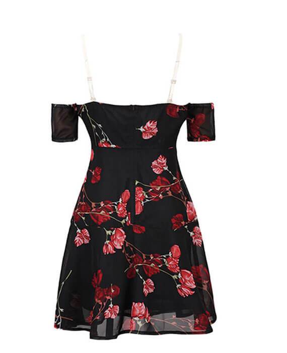 Black Floral Off the Shoulder Dress-4