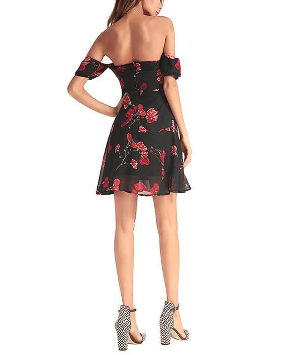 Black Floral Off the Shoulder Dress-6
