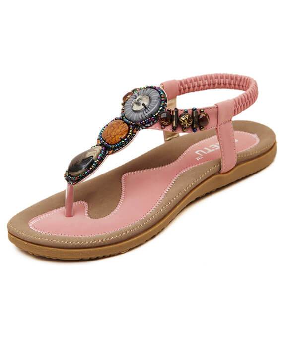 4 Color Bohemia Beaded Footbed Sandals