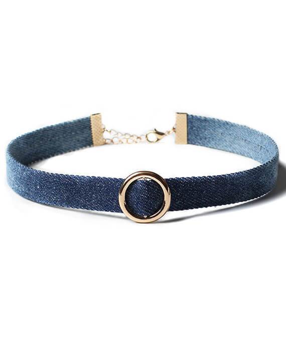 Denim Gold Color Circle Choker