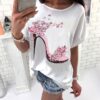 Short Sleeve High Heels And Flower Printed Casual Loose T-shirts