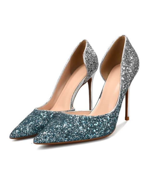 Sexy Metal Heel Sequined Gradient 8cm Super High Heels