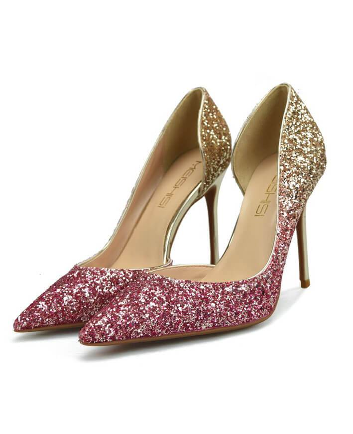 Sexy Metal Heel Sequined Gradient 8cm Super High Heels
