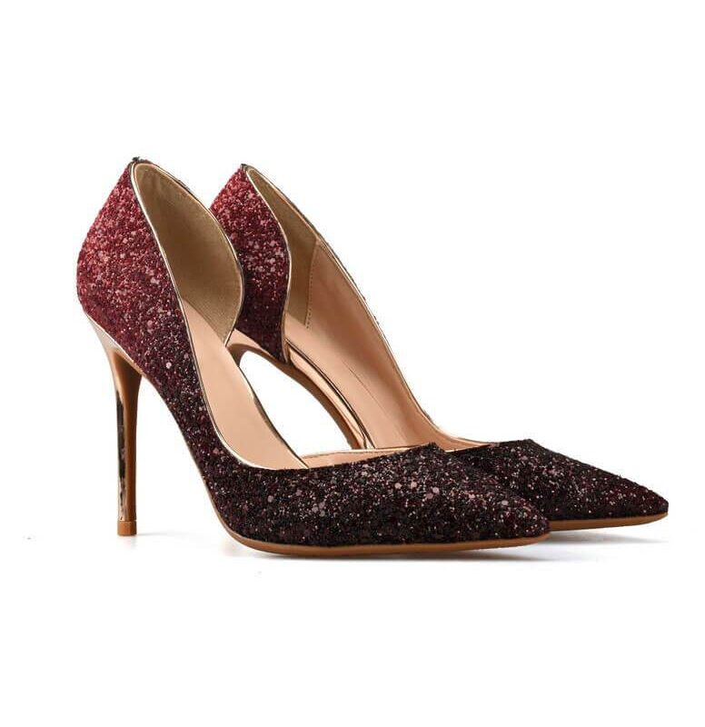 Sexy Metal Heel Sequined Gradient 8cm Super High Heels