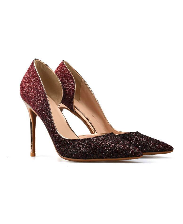 Sexy Metal Heel Sequined Gradient 8cm Super High Heels