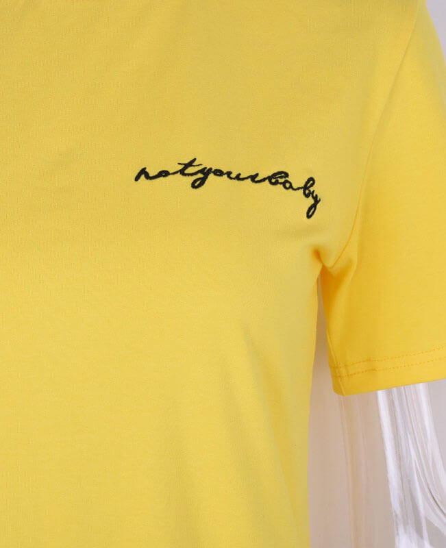 Casual Embroidery Letter Yellow Basic T-Shirt