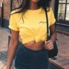 Casual Embroidery Letter Yellow Basic T-Shirt