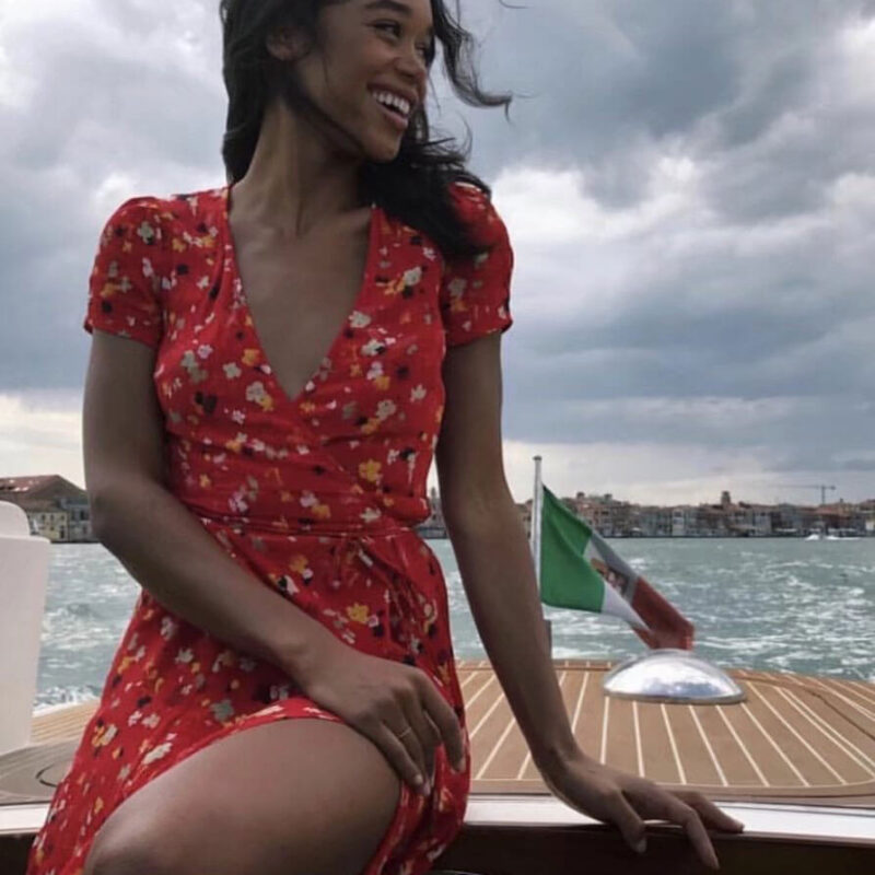Sexy Floral Print Deep V Neck Wrap Split Dress